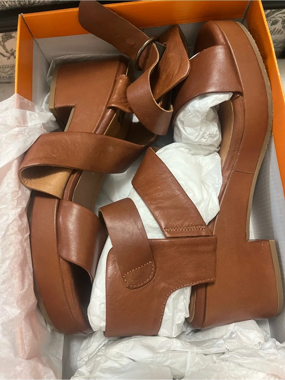 Miz Mooz Women's Brown Leather Platform Sandals